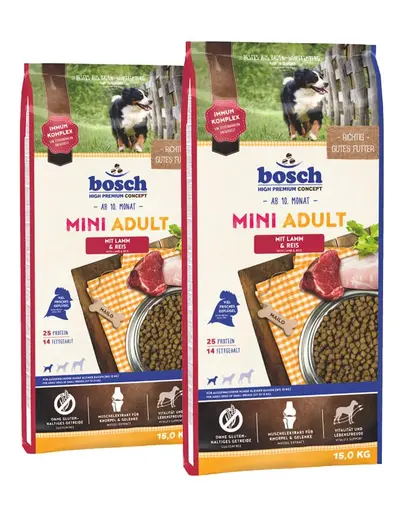 BOSCH Hrana uscata pentru caini adulti de talie mica, cu miel si orez  30 kg (2 x 15 kg)