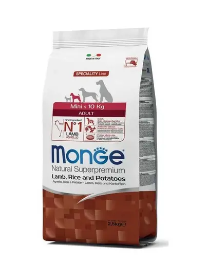 MONGE Mini Adult hrana uscata pentru caini de talie mica, miel cu orez si cartofi 800 g