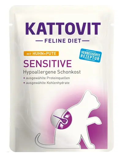 KATTOVIT Feline Diet Sensitive hrana umeda dietetica pentru pisici cu alergii alimentare, pui si curcan 85 g
