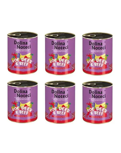 DOLINA NOTECI Premium SuperFood hrana umeda caini adulti, caprioara si carne de vita 800 g x 6 buc.
