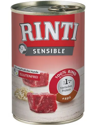 RINTI Sensible hrana umeda pentru caini adulti cu alergii alimentare, cu vita si orez 400 gr