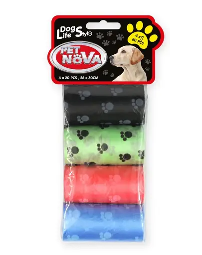 PET NOVA Dog Lifestyle Pungi excremente, 4 role x 20 buc