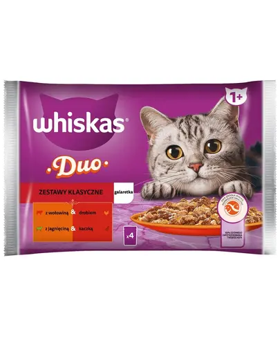 WHISKAS Adult Set plicuri hrana umeda pisica 4x85 g Classic Meals bucati de vita, pasare, miel si rata in jeleu