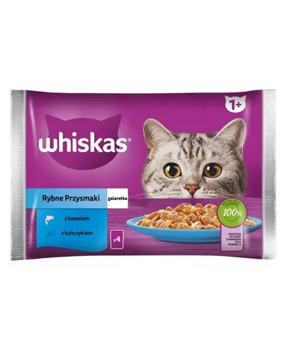WHISKAS Delicii din peste cu somon si ton in aspic 4x85g hrana umeda pisica