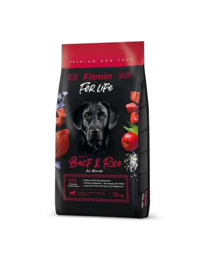 FITMIN Dog For Life Beef &amp; Rice 12 kg hrana caini cu vita si orez