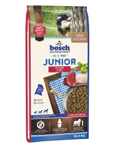 BOSCH Junior Hrana uscata pentru catei de la 2 pana la 12 luni, cu miel si orez 15 kg