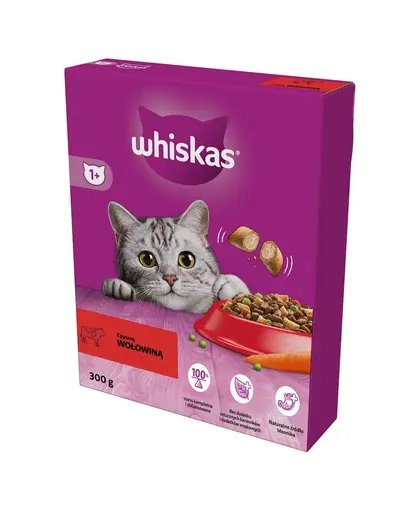 WHISKAS Adult 300g hrana uscata pentru pisici adulte cu carne de vita delicioasa