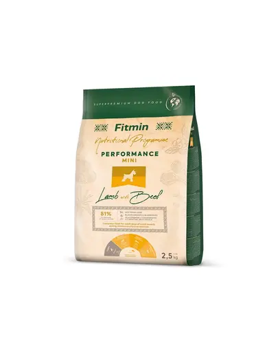 FITMIN Dog Nutritional Programme Mini Performance Lamb&Beef 2,5 kg Hrana caini talie mica, cu nivel de activitate foarte ridicat, cu miel si vita
