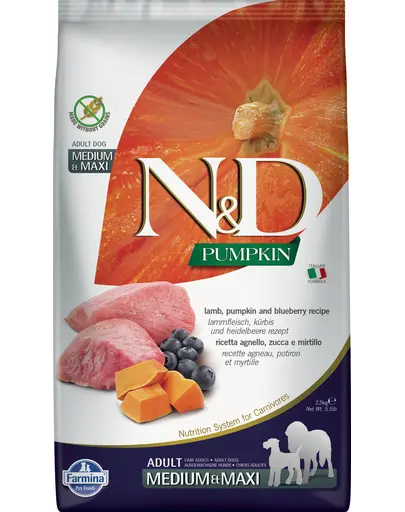 N&D Adult medium/maxi Hrana uscata caini talie medie si mare, cu miel, dovleac si afine 12 kg