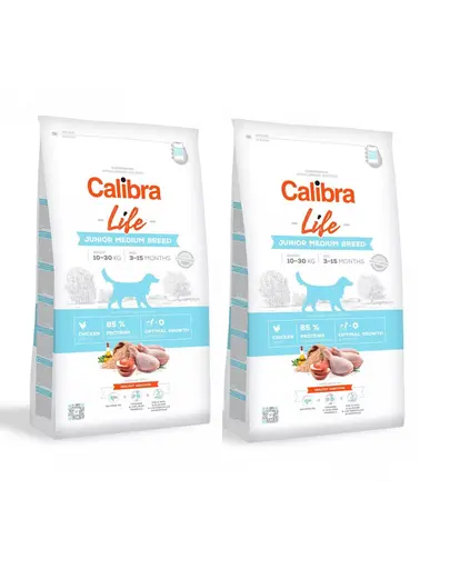 CALIBRA Dog Life Junior Medium Breed Chicken hrana uscata pentru caini juniori de talie medie 24 kg (2 x 12 kg)