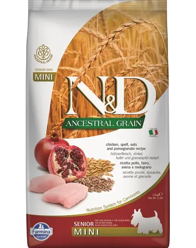 FARMINA N&D Ancestral Grain Dog Senior Mini Hrana uscata pentru caini senior de talie mica, cu pui si ovaz 2.5 kg
