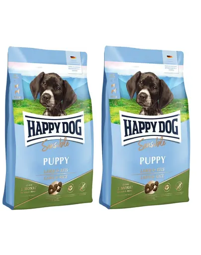 HAPPY DOG Sensible Puppy Lamm 20 (2x10 kg) cu miel si orez, pentru catei cu tract digestiv sensibil