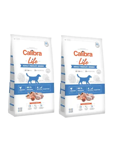 CALIBRA Dog Life Adult Medium Breed Chicken hrana uscata superpremium pentru caini adulti de talie medie 24 kg (2 x 12 kg)