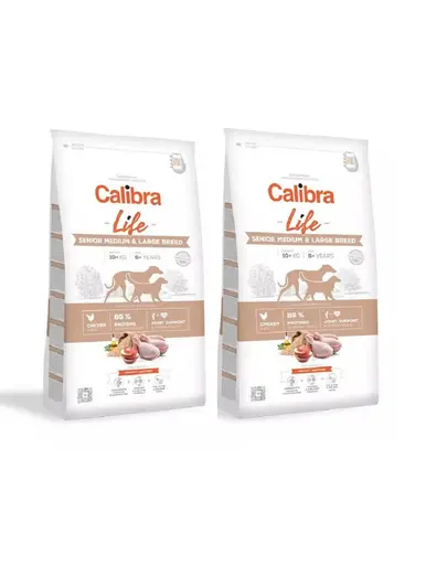 CALIBRA Dog Life Senior Medium&Large Chicken hrana uscata pentru caini seniori de talie medie si mare 24 kg (2 x 12 kg)
