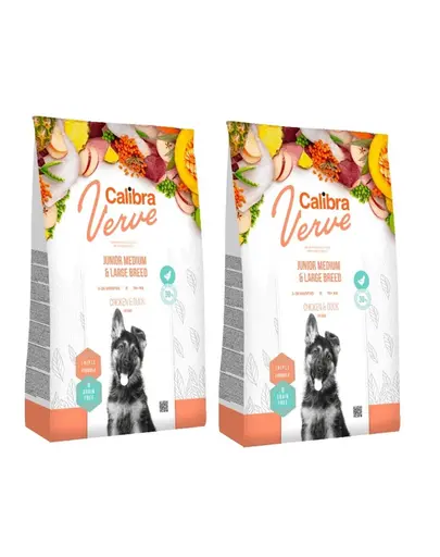 CALIBRA Dog Verve GF Junior Medium Large Chicken&Duck hrana uscata fara cereale pentru caini juniori de talie medie/mare 24 kg (2 x 12 kg)