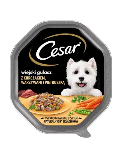 CESAR tacka 150 g hrana umeda pentru caini adulti in sos de pui, legume si patrunjel