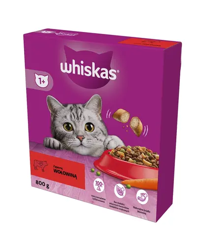 WHISKAS Adult 800 g hrana uscata pentru pisici adulte cu carne de vita