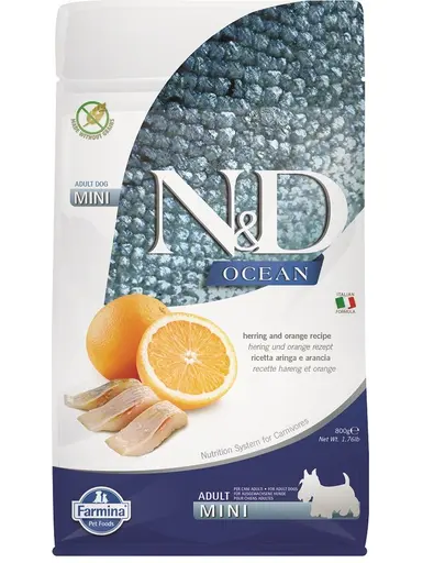 FARMINA N&D Ocean Canine Herring & Orange Adult Mini hrana caini adulti de rasa mica 800 g