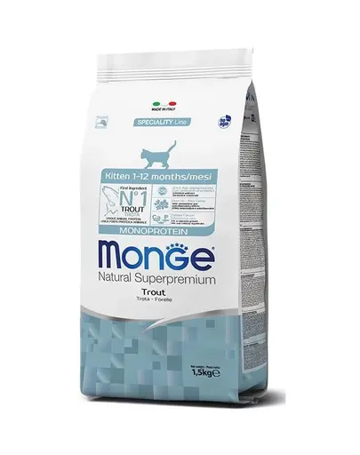 MONGE Monoprotein Kitten hrana uscata pentru pisoi, cu pastrav 400 g