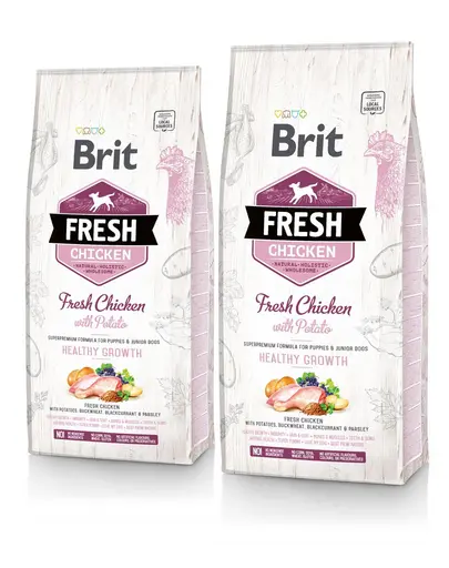 BRIT Fresh Puppy Healthy Growth hrana uscata caini juniori, pui si cartofi 24 kg (2 x 12 kg)