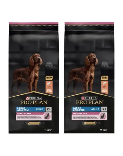PURINA PRO PLAN Large Athletic Adult Sensitive Skin hrana uscata caini adulti de talie mare, cu somon 28 kg (2 x 14 kg)