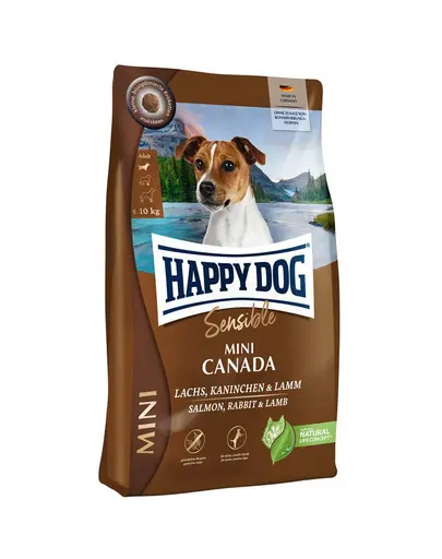 HAPPY DOG Sensible Mini Canada 4kg Hrana uscata caine talie mica, cu somon, miel si iepure