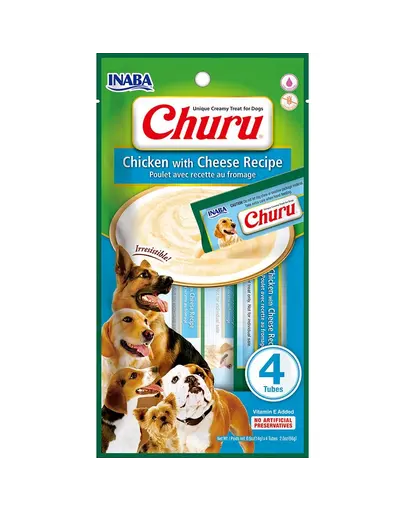 INABA Churu Chicken with Cheese 4x14g snack cremos cu pui si branza pentru caini