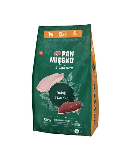 PAN MIESKO hrana caine talie medie M 9 kg ierburi aromatice, curcan si rata