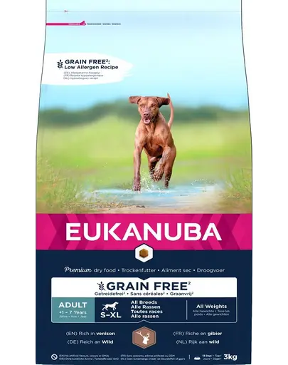 EUKANUBA Grain Free S-XL Adult 3 kg Hrana caine adult, cu vanat