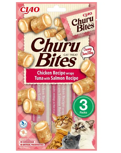 INABA Churu Bites Chicken tuna&salmon wrap 3x10g pernute umplute cu ton si somon pentru pisici