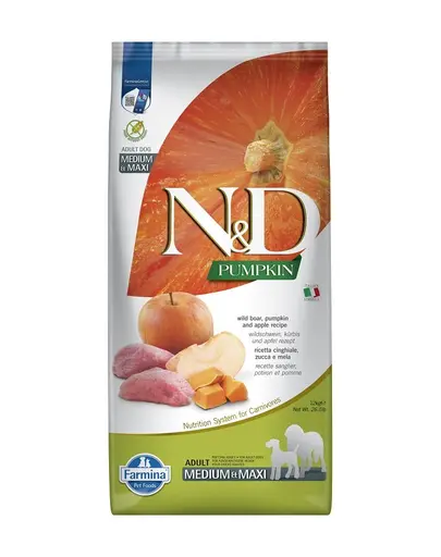 FARMINA N&D Pumpkin Adult Medium & Maxi Hrana uscata caini talie medie si mare, cu mistret si mar 12 kg