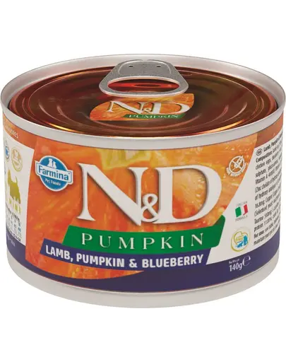 FARMINA N&amp;D Dog pentru rase mici cu miel, dovleac, afine 140 g