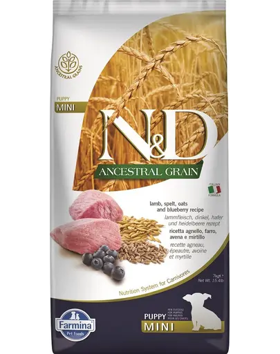 FARMINA N&D Low Grain Puppy Mini Hrana uscata pentru catelusi, cu miel si afine 7 kg