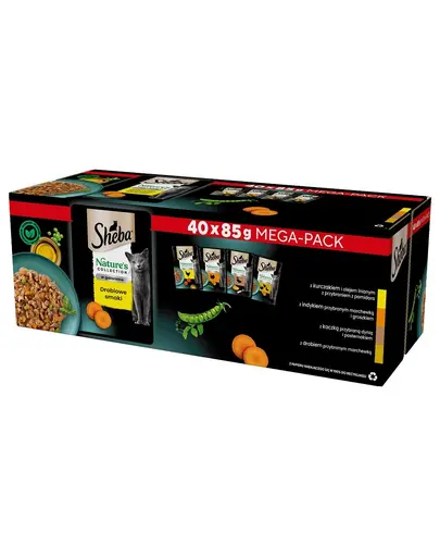 SHEBA Nature’s Collection Plicuri hrana umeda pisici 40x85 g cu pui, curcan, rata, pasare de curte in aspic