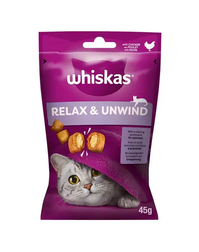 WHISKAS Relaxare si Calm 45 g snack cu pui pentru pisica