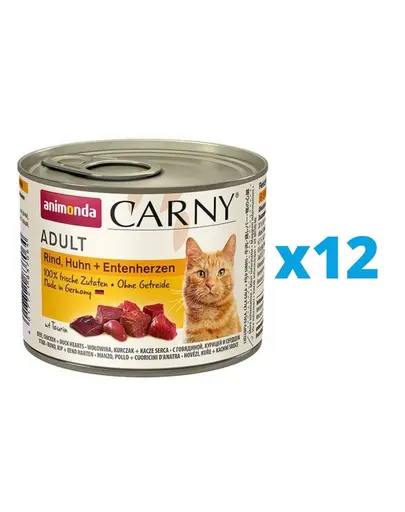 ANIMONDA Carny Adult Conserve pentru pisica, cu inima de vita, pui si rata 12 x 200 g