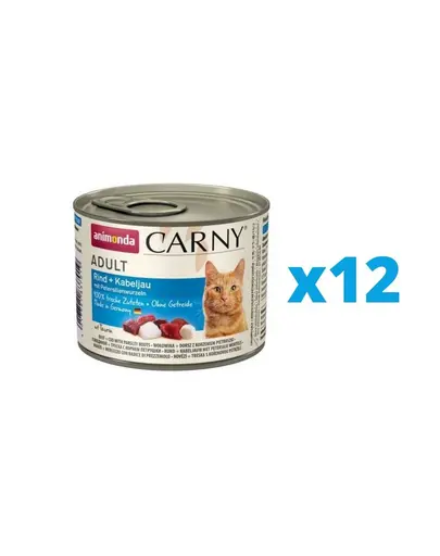 ANIMONDA Carny Set Hrana umeda pisici, cu vita, cod si radacina de patrunjel 12 x 200 g