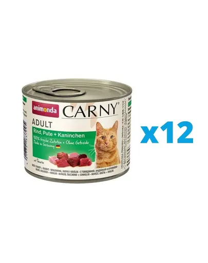 ANIMONDA Carny Adult Set conserve hrana pisica, cu vita, curcan si iepure 12 x 200 g