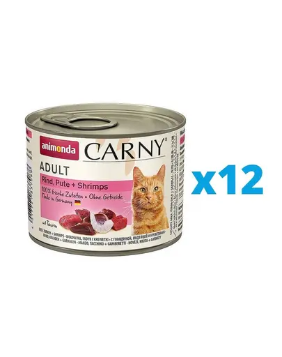 ANIMONDA Carny Adult Conserve hrana pisici, cu curcan, pui si creveti12 x 200 g