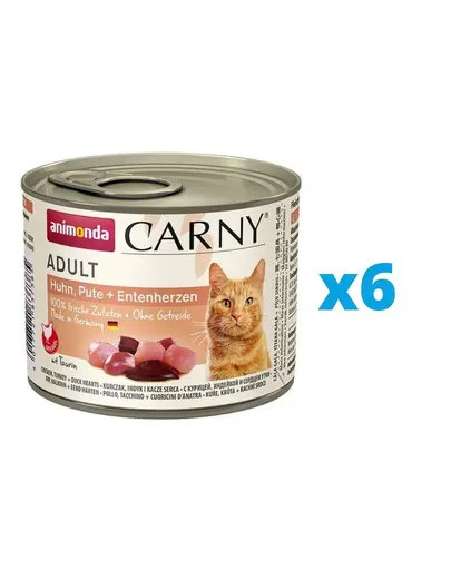 ANIMONDA Carny Adult Hrana umeda pisici, cu inimi de pui, curcan si rata 6 x 200 g
