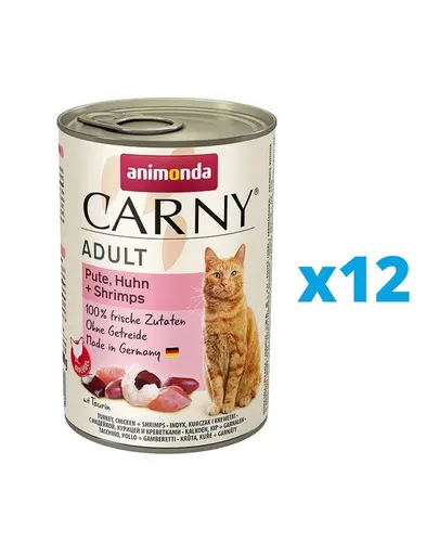 ANIMONDA Carny vita, curcan, creveti 12 x 400 g conserve hrana umeda pisica