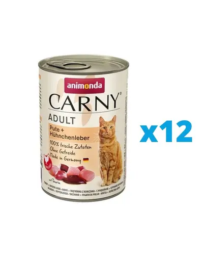ANIMONDA Carny Adult Hrana umeda set curcan si ficat de pui pentru pisici adulte 12 x 400 g