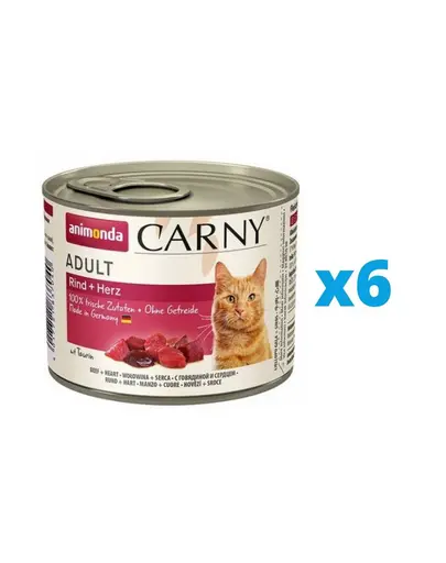 ANIMONDA Carny Conserve pentru pisica, cu carne de vita si inimi 6 x 200 g