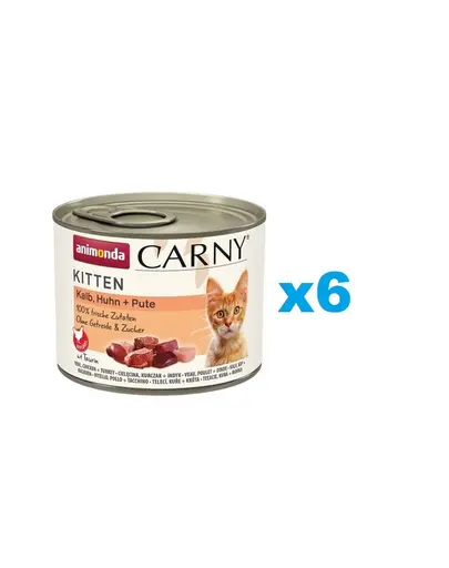 ANIMONDA Carny Kitten Veal&Chicken&Turkey 6x200 g Hrana pisoi, cu vitel, pui si curcan