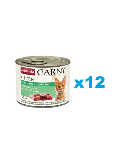 ANIMONDA Carny Kitten Beef&Chicken&Rabbit 12x200 g Conserva hrana pentru pisoi, cu vita, pui si iepure