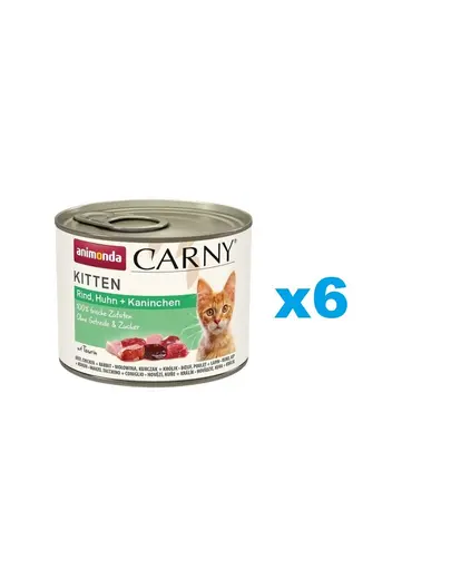 ANIMONDA Carny Kitten Beef&Chicken&Rabbit 6x200 g Conserva hrana pentru pisoi, cu vita, pui si iepure
