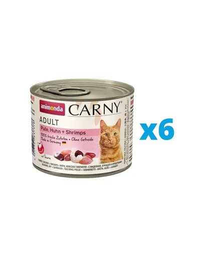 ANIMONDA Karma Carny Adult Hrana pisici, cu curcan, pui si creveti 6 x 200 g