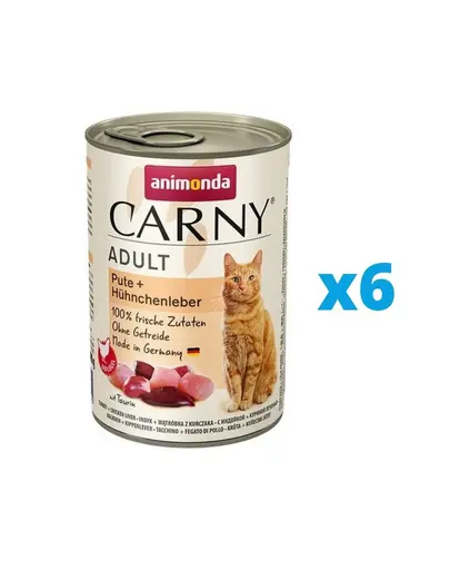 ANIMONDA Carny Adult Hrana umeda cu curcan si ficat de pui pentru pisci adulte 6 x 400 g