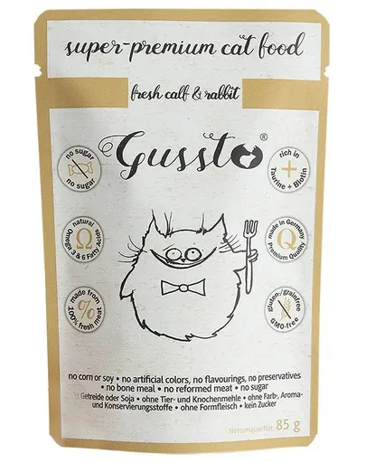 GUSSTO Cat Fresh Calf &amp; Rabbit CARNE PROASPATA DE VITEL CU IEPURE 85 g