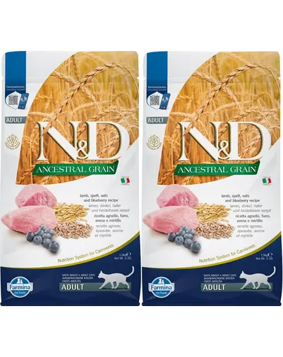 FARMINA N&D Ancrestral Grain Lamb & Blueberry Adult Cat mancare pentru pisici cu miel 2 x 1,5 kg